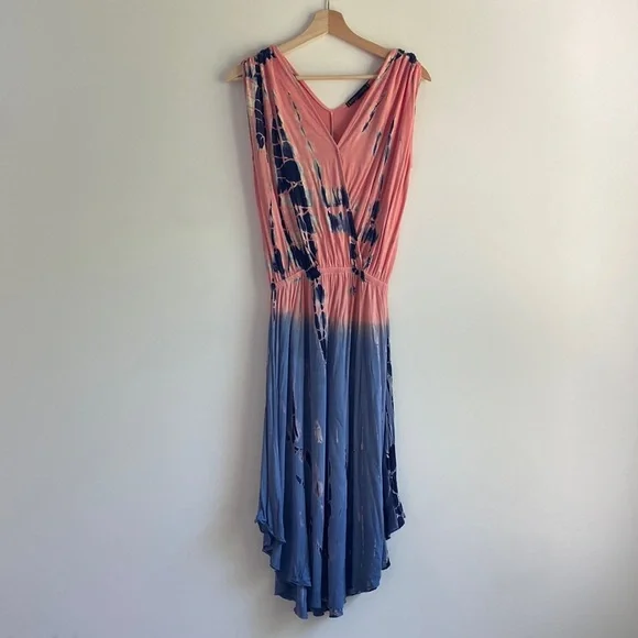 Boston Proper Pink Asymmetrical Ruched Sundress - Picture 1 of 6